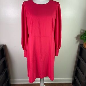 J Crew women Sz 16 in Long-Sleeve button detail sheath lined Rose Red Dress